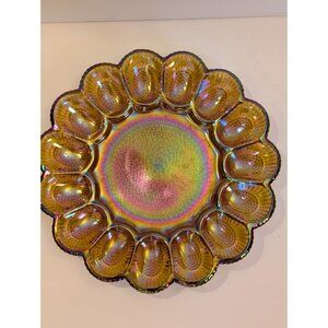 Carnival Glass Deviled Egg Tray Iridescent Finish  Scalloped 11" Diameter